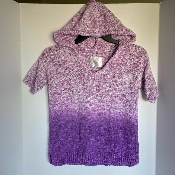 Justice purple Ombre hooded knit short sleeve sweater girls size 14 - Picture 1 of 12